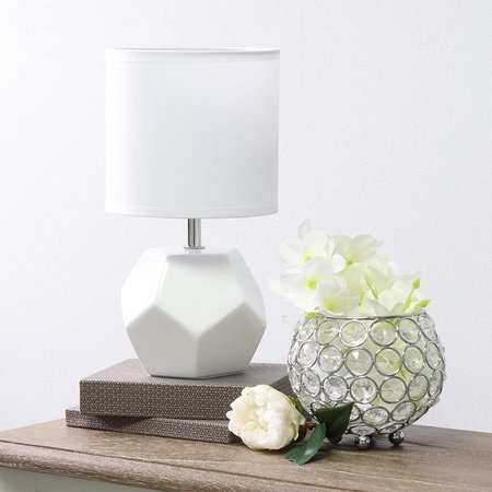 STAR BRITE Simple Designs Round Prism Mini Table Lamp with Matching Fabric Shade, White ST2519977